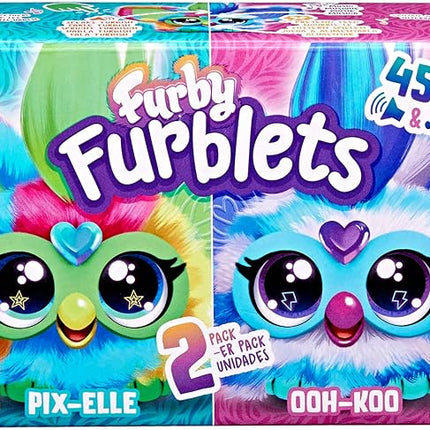 Furby Furblets 2-Pack, Mini Friends Pix-Elle & Ooh-Koo, 45+ Sounds Each, Music & Speaks Only Furbish, Electronic Plush Toys, Multicolor & Blue/White, Back to School Gifts, Ages 6+ (Amazon Exclusive)