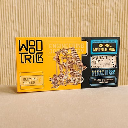 Wood Trick Wooden Marble Run Spiral Electric Motorized - Wooden 3D Puzzles for Adults to Build - 13x13 - Roller Coaster Mechanical Wooden Model Kits for Adults and Teens to Build