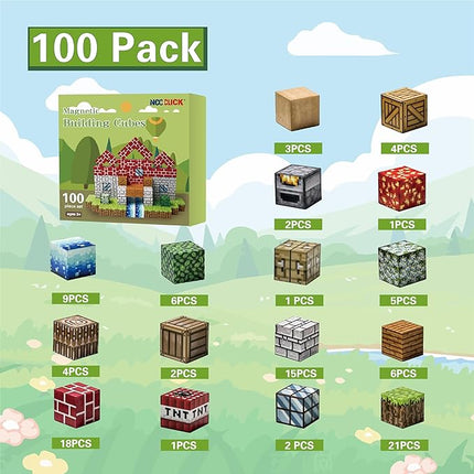 Magnetic Blocks - 100PCS Build Mine Magnet World Set, Educational Magnetic Tiles Building Toys for Boys & Girls, STEM Sensory Toys for Toddlers Kids Age 3+