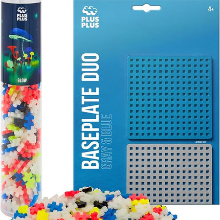 PLUS PLUS 240 Piece Interlocking Building Blocks for Kids, Open Ended Connecting Toys, STEM Bin Mini Manipulatives - Glow Mix Play Tube & Baseplate