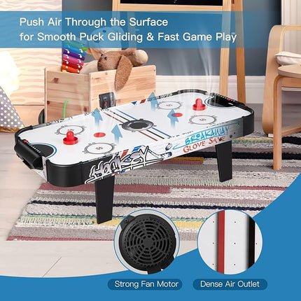 GYMAX Air Hockey Table, 42” Table Top Air Hockey with 2 Pucks, 2 Pushers, LED Scoreboard, Mini Air Hockey Arcade Table for Kids Adults, Game Room, Dorm Room, Club, Family Recreation Game