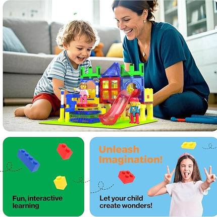 PicassoTiles Magnetic Tiles Slide & Swing Playground Building Block with 2 Character Action Figures Magnet Tile Construction Bricks Sensory Toys STEM Learning Educational Toy Kit Boy Girl Age 3+ PTQ30