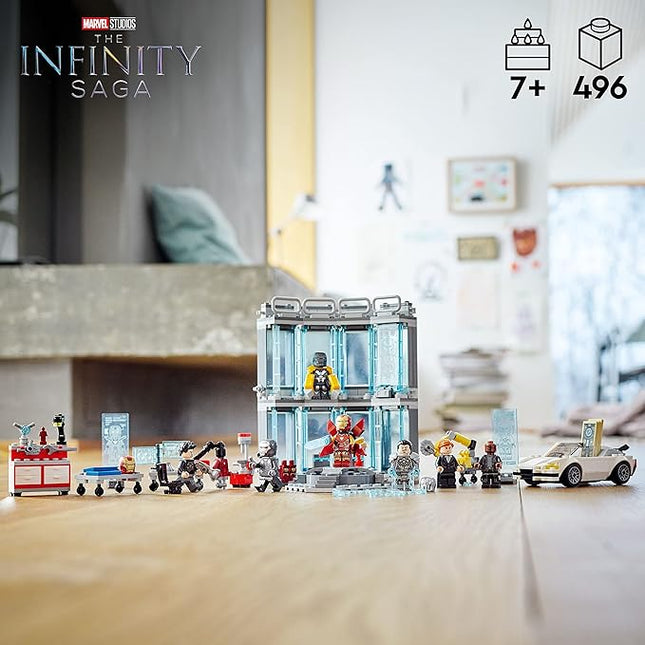 Lego Marvel Iron Man Armory Toy Building Set 76216, Avengers Gift for 7 Plus Year Old Kids, Boys & Girls, Iron Man Pretend Play Toy, Marvel Building Kit with MK3, MK25 and MK85 Suit Minifigures