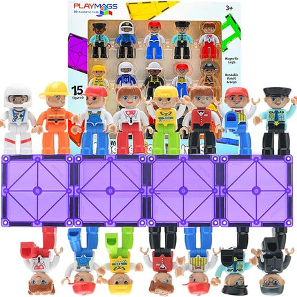 Playmags Large Magnetic Figures Community Set of 15 Pieces – 3” Play People Perfect for Magnetic Toys Building Blocks - STEM Learning Toys for Kids – Magnet Tiles Expansion Accessories Pack