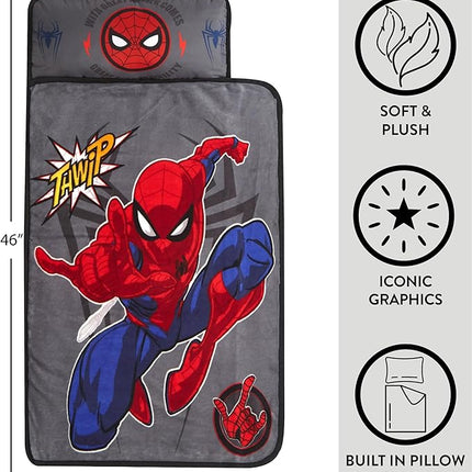 Super Soft Plush Toddler Quilted Nap Mat with Built in Blanket and Pillow