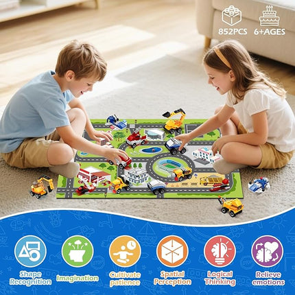 30 Packs Party Favors for Kids - 3 in 1 Mini Cars Building Blocks Toy Include Fire Truck, City Police Car, Construction Vehicle for Classroom Prizes, Christmas Birthday Gift for Boys 6-12