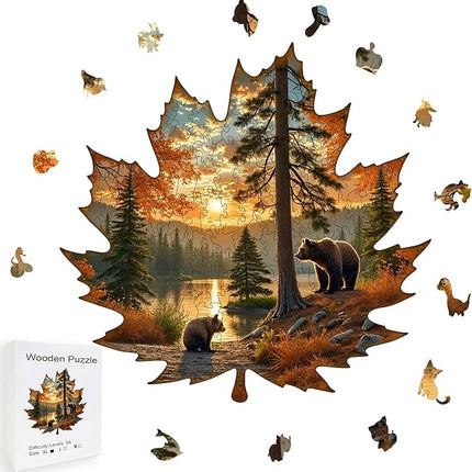 Wooden Puzzles, 205 Pieces Maple Leaf Jigsaw Puzzles, Unique Shaped Wooden Puzzle for Adults and Kids, Family Game (Maple Leaf, Royal)