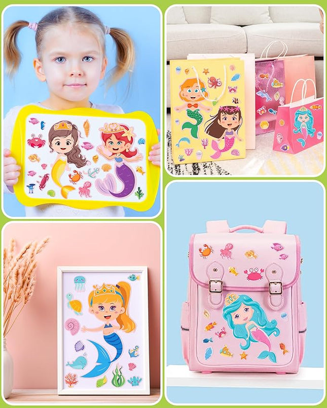 24 Pcs Make Your Own Mermaid Sticker Sheets for Kids with Mermaid Face Stickers for Toddlers Crafts Activities Gift Bag Stuffers Birthday Party Favors for Kids