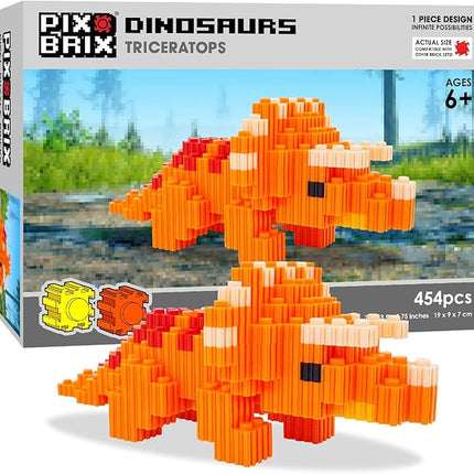 Pix Brix Pixel Art Puzzle Bricks - Dinosaur Series, Triceratops - Patented Building Brick Set to Recreate Your Favorite Dino, Includes 454 Pieces - Create 3D Builds Without Water, Iron or Glue