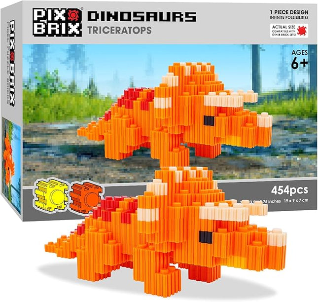 Pix Brix Pixel Art Puzzle Bricks - Dinosaur Series, Triceratops - Patented Building Brick Set to Recreate Your Favorite Dino, Includes 454 Pieces - Create 3D Builds Without Water, Iron or Glue