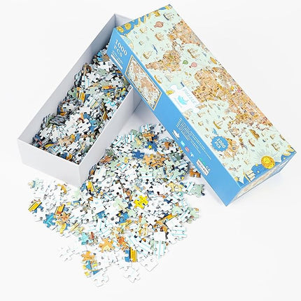 MOMIBOOK Puzzles for Adults 1000 Pieces Jigsaw Puzzles of Journey Through The World, Painting Image World Map Difficult Challenging Impossible Puzzle Unique Funny Party Christmas Birthday Gifts