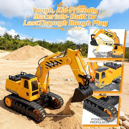 DOUBLE E Remote Control Excavator Toy 2 Batteries RC Excavators Sandbox Digger Hydraulic Construction Toys Vehicles Birthday Gift for Boys Kids 6+ Years