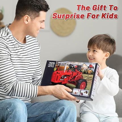 Classic 1/12 Red Tractor Building Blocks Set,Farm Tractor Building Kit Toy for Kids Ages 6+,STEM Educational Construction Kit for Kids 302 PCS with Shifting & Steering & Flip Hood Structure