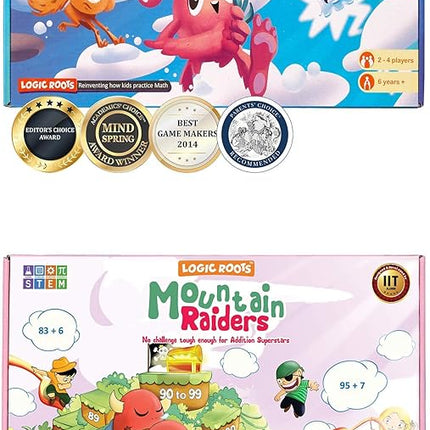 Addition and Subtraction Games - Pack of 2, Cloud Hoppers & Mountain Raiders, Math Board Games and STEM Toys for 7 Year and Up, Gift for Kids (Girls & Boys), Homeschoolers, Grade 1 & Up