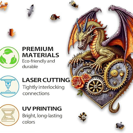 Jigsaw Puzzles,210 Pieces Flying Dragon Wooden Puzzles for Adults, Unique Shaped Plant Puzzles,Brain Teaser Family Flower Puzzle Game (Dragon, Medium)