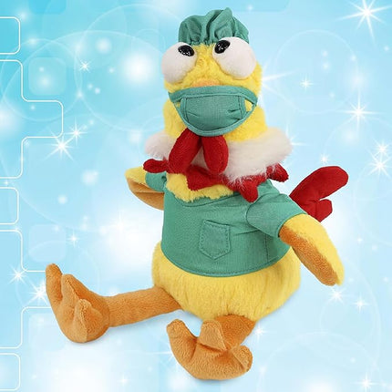 DolliBu Yellow Rooster Doctor Plush Toy - Super Soft Rooster Doctor Stuffed Animal Dress Up with Cute Scrub Uniform and Cap Outfit - Gift with Personalization - 10.5 Inches