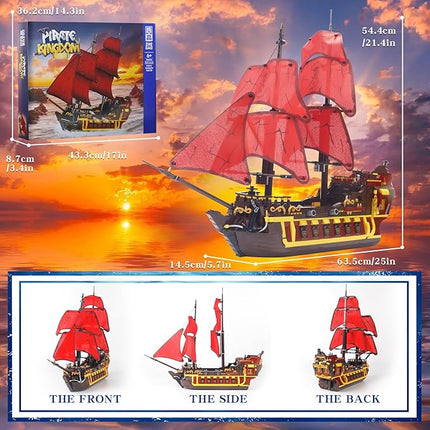 1427PCS Red Pirate Ship Building Blocks Toys Compatible Lego Size,Creative Queen Anna's Revenge Pirates Architecture Corsair Building Set,A Wonderful Present for 6+ Boys, Girls or Adults