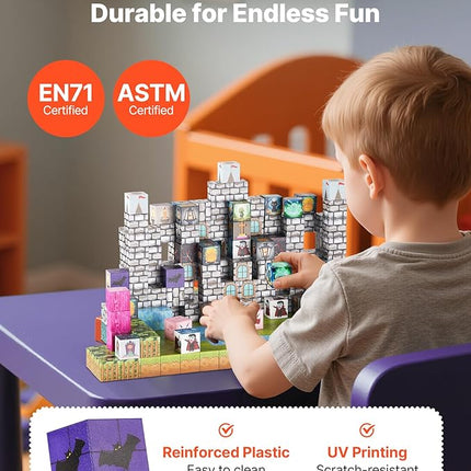 VEVOR Magnetic Blocks, 100 PCS Cemetery Zombies Set, Magnetic Building Cubes for Kids, STEM Montessori Sensory Toys for Christmas Birthday Gift, Construction Stacking Toy for 3+ Years Old Boys & Girls