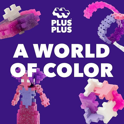 PLUS PLUS 240 Piece Interlocking Building Blocks for Kids, Open Ended Connecting Toys, STEM Bin Mini Manipulatives - Glitter Mix Play Tube & Baseplate