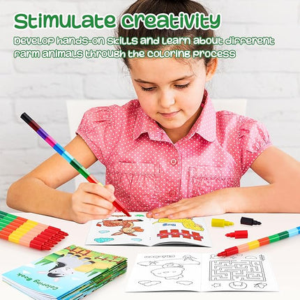 BenLouis 24 Pcs Farm Animals Mini Coloring Books Kids Barn Party Favors Small Activity Books Bulk for Kids Farmhouse Cow Horse Birthday Goodie Bags Stuffers Return Gifts Classroom Travel