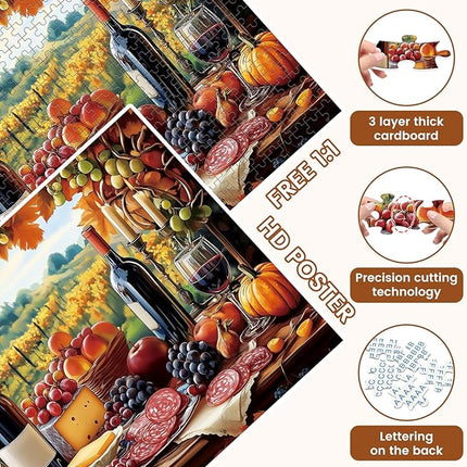 2 Pack Puzzles for Adults 500 Piece Winery & Seafood Dinner Jigsaw Puzzles for Adults, 500 Pieces Birthday Party for Family Kids, Funny Puzzle, 20.5x15 in