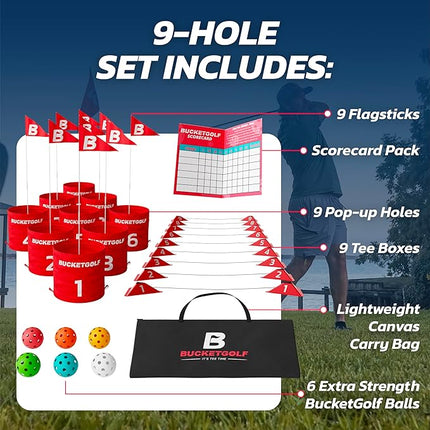bucketgolf Game Pro The Original Ultimate Backyard Golf Game for Family, Adults and Kids - Portable 9 Hole Golf Course Play Outdoor, Lawn, Park, Beach, Yard