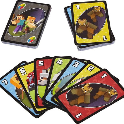 Mattel Games UNO Card Game, Gifts for Kids and Family Night, Themed to Minecraft Video Game, Travel Games, Storage Tin Box (Amazon Exclusive)