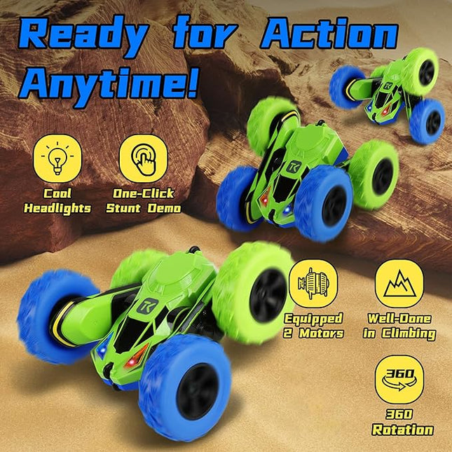 Threeking RC Stunt Car Remote Control Cars with Lights Double-Sided Driving Indoor Outdoor Toys Gifts Presents for 6 7 8 9 10 11 12 Year Old Kids Boys Girls