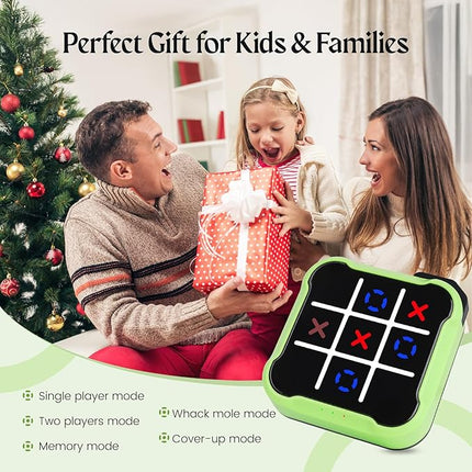 Tic Tac Toe Game, 4 in 1 Handheld Educational Game Machine, Electronic Tic Tac Toe Game for Education and Memory Growth, Home, Toy Board Game for Kids and Adults (Green)