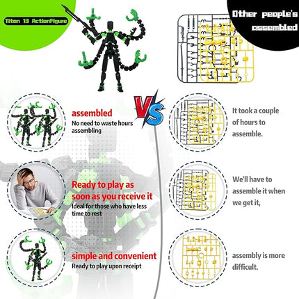 Already Assembled T13 Action Figure Accessories,Dummy 13 T13 Multi-Jointed Movable,for Collectors Desktop Decorations t-13 Movability 3D Printed Toys (Black Green)