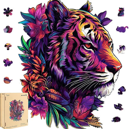 Wooden Puzzles Tiger 200pcs Medium Puzzles for Adults, Unique Shape Animal Adult Puzzles, Irregular Best Gift for Adults and Kids Family Game (10x12.6 in)