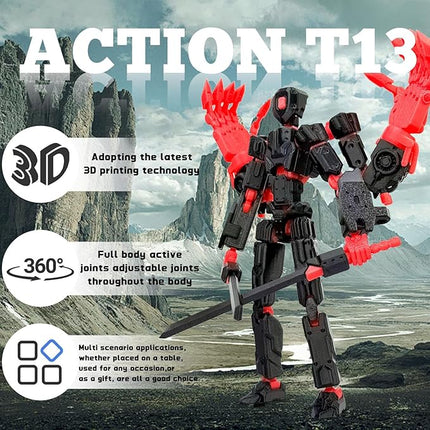 8Inch T13 Action Figure Assembly Completed, T13 Multi-Jointed Movable Robot Action Figure Set,Collectors Desktop Decorations for Game Lovers Toys (Black Red)