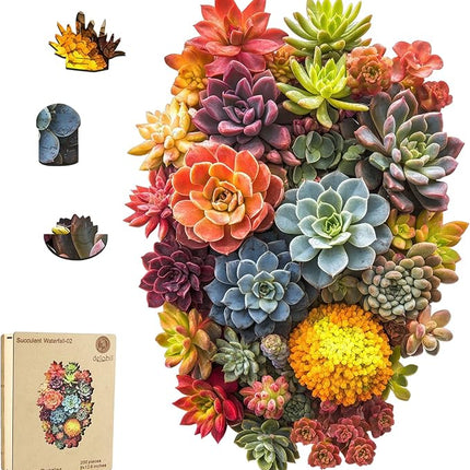 delobi Succulent Waterfall Wooden Puzzles, 200 Pieces Jigsaw Puzzles 13.1'' x 8.9'', Unique Design Liberty Wooden Puzzles for Adults and Kids, Family Game Gift Royal Size