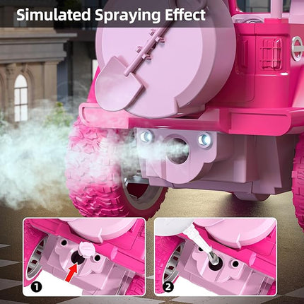 Pink Remote Control Car for Girls 4-7, 2.4GHz Off-Road RC Jeep with Spray, Climbing Toy for Girls Aged 3-4 5-6 7-8 9-10, Remote Control Vehicle Gift for Birthday Christmas Toys