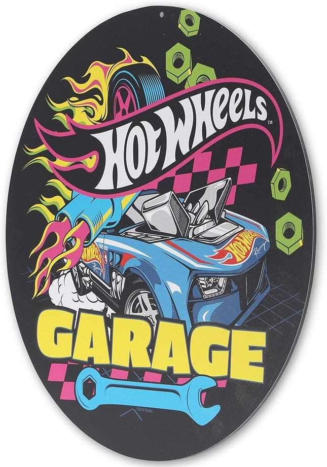 Mattel Hot Wheels Garage Neon Metal Sign - Fun Hot Wheels Wall Decor for Kids' Bedroom or Garage