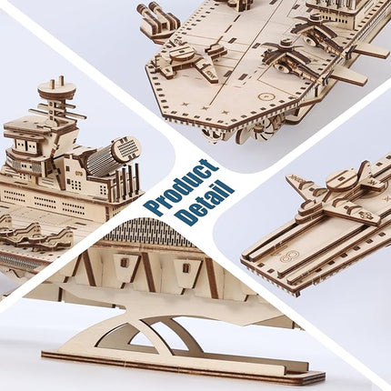 3D Wooden Puzzles for Adults, 242 PCS 3D Puzzles for Adults- Brain Teaser Wooden Puzzles for Father/Son, Gifts for Fathe/Son, Decompression 3D Puzzle Wood Models Kits (1.Aircraft Carrier)