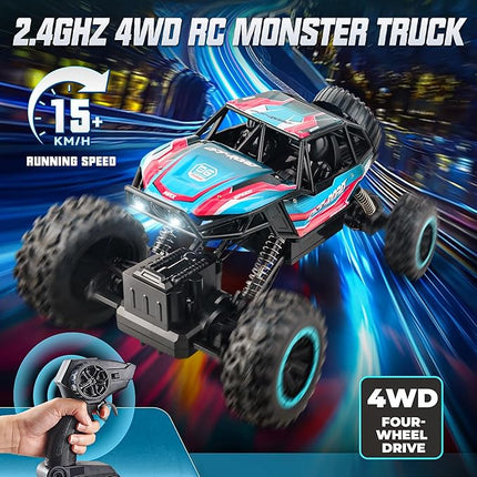 BEZGAR Monster Truck Toys - 1:12 Remote Control Monster Truck with Light, RC Crawler for Adults, Scale RC Truck with 45° Climbing, Remote Control Car for Boys Pink