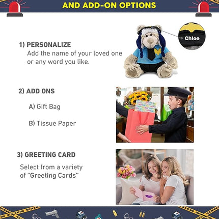 DolliBu Polar Bear Police Officer Super Soft Plush Toy - Soft Polar Bear Cop Stuffed Animal Dress Up with Cute Cop Uniform and Cap Outfit - Gift with Personalization - 10 Inches