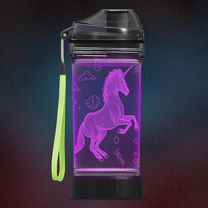 Unicorn Gifts for Girls, Light Up 3D Unicorn Water Bottle, 14oz Tritan BPA Free - Kids Drinking Cup - Christmas Holiday