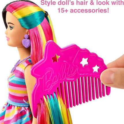 Barbie Totally Hair Doll, Heart-Themed with 8.5-inch Fantasy Hair & 15 Styling Accessories (8 with Color-Change Feature)