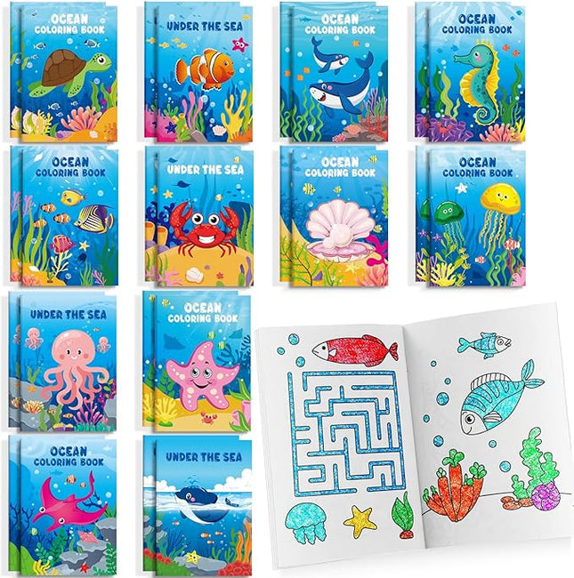 BenLouis 24 Pcs Under the Sea Mini Coloring Books Kids Ocean Animals Party Favors Small Activity Books Bulk for Kids Mermaid Fish Birthday Birthday Goodie Bags Stuffers Return Gifts Classroom Travel