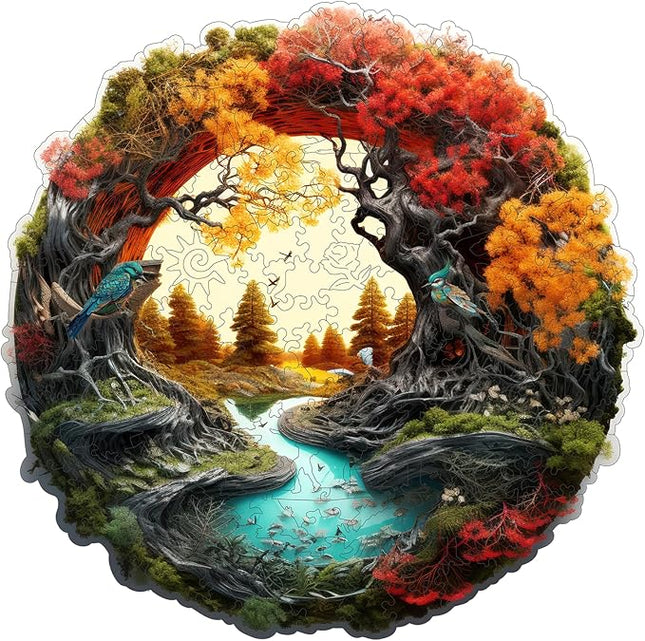 Tree River 500 Pieces Wooden Puzzles for Adults - Autumn Landscape Jigsaw Puzzle with Colorful Trees and Flowing River, Family Night Fun & Thanksgiving Gifts, 16.9x16.8 in