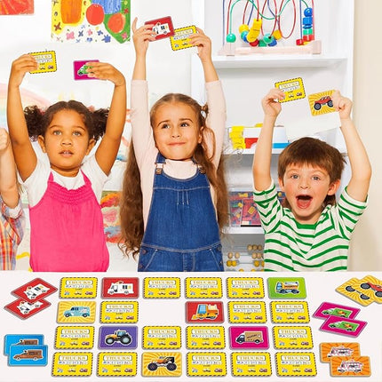 gisgfim 50 Pairs Memory Matching Game Trucks Concentration Memory Card Games for Kids Preschool Educational Ages 3-8 A Fun & Fast Vehicle Theme Matching Games