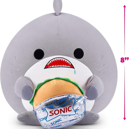 Snackles Series 2 8-inch by ZURU Cuddly Squishy Comfort 8-inch Plush with Licensed Snack Brand Accessory (Shark&Sonic Burger)