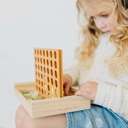 Neutral Wooden Four in a Row Game, Aesthetic Two Player Montessori Travel Board Game for Kids and Adults, Perfect Coffee Table Decor and Housewarming Gift