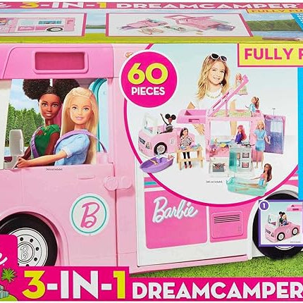 Barbie Camper, Doll Playset with 50 Accessories, Transforms into Truck, Boat & House, Includes Pool, 3-in-1 Dream Camper (Amazon Exclusive)