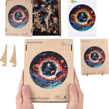 Wooden Jigsaw Puzzles 500 Pieces - Unique Solar System Planets Puzzle, Stress Relief Game for Adults, Creative Gift for Science Lovers and Kids, 16.5x16.5 in