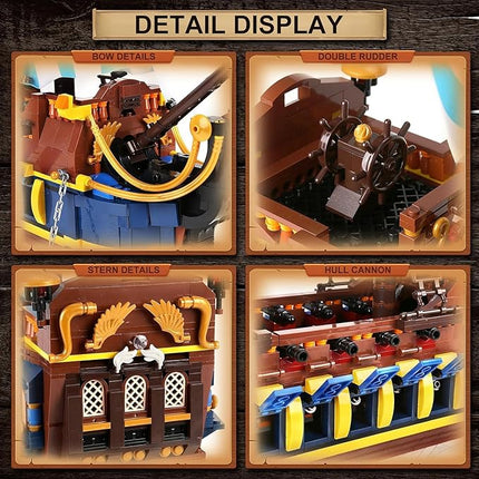 YESHIN Pirates Ship Model Building Blocks Kits, MOC Sailboat Model Construction Set to Build, Gift for Adult Collections Enthusiasts (2010+Pieces)