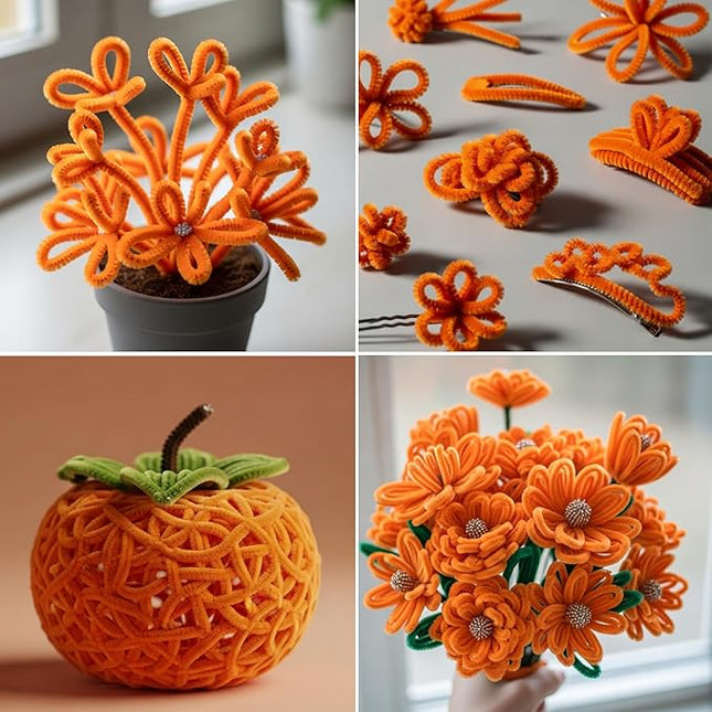 Caydo 200 Pieces Orange Pipe Cleaners Craft Chenille Stems for DIY Art Creative Crafts Party Decorations (12 Inch x 6 mm)