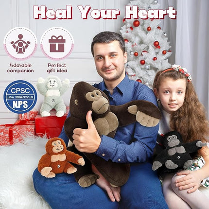 MaoGoLan 4Pcs Giant Gorilla Stuffed Animals -19.6" Large Brown Gorilla Plush with 3 Babies Stuffed Gorilla Inside, Soft and Cuddly Companion Plush Toy Gifts for Kids,Children,Boys,Girls